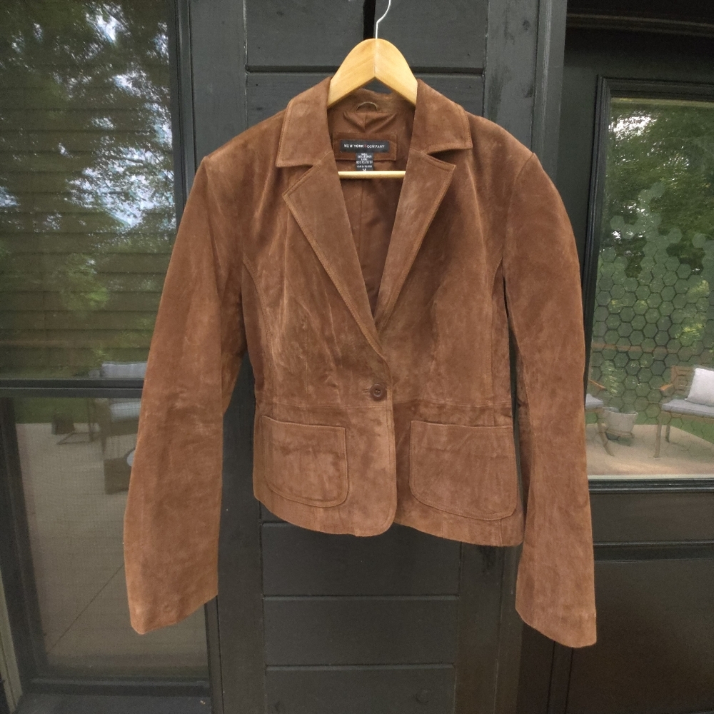 New York & Company Chocolate Brown Leather Jacket Blazer